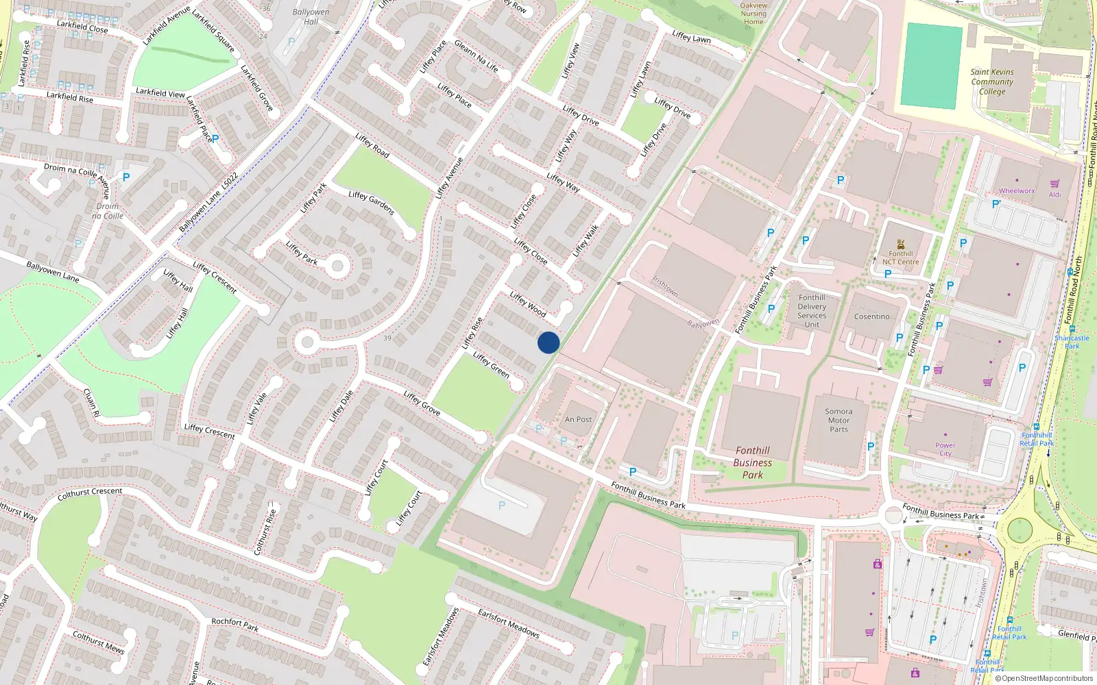 Overhead map showing the location of 22 Liffey Wood, Lucan