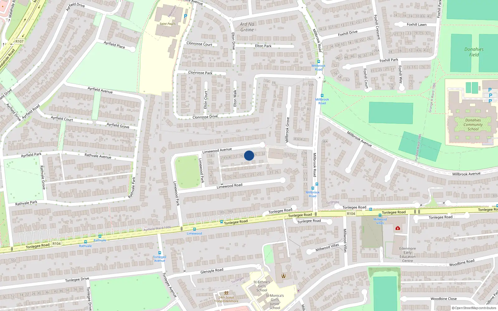 Overhead map showing the location of 22 Limewood Avenue, Dublin 5