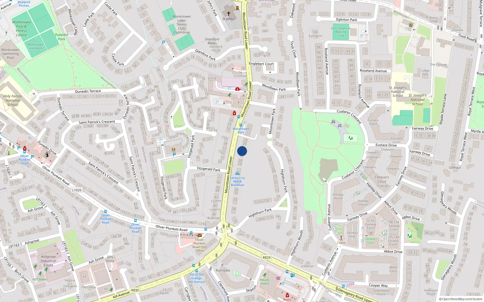 Overhead map showing the location of 22 Mounttown Road Lower, Mountashton