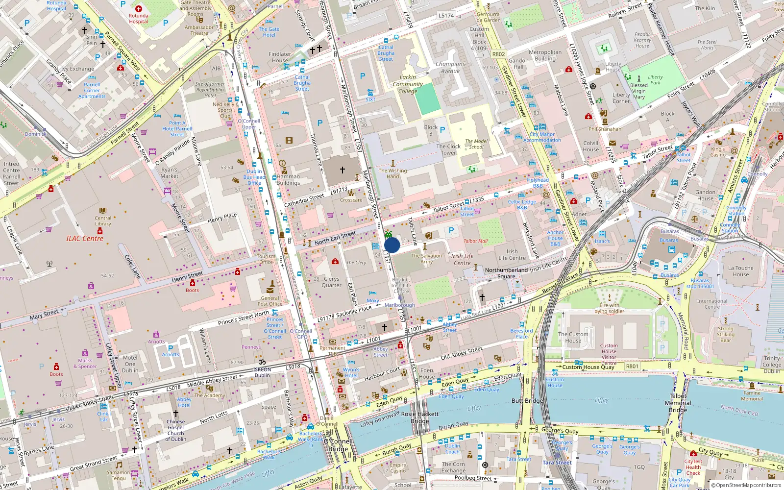 Overhead map showing the location of 22 Marlborough Street, Dublin 1