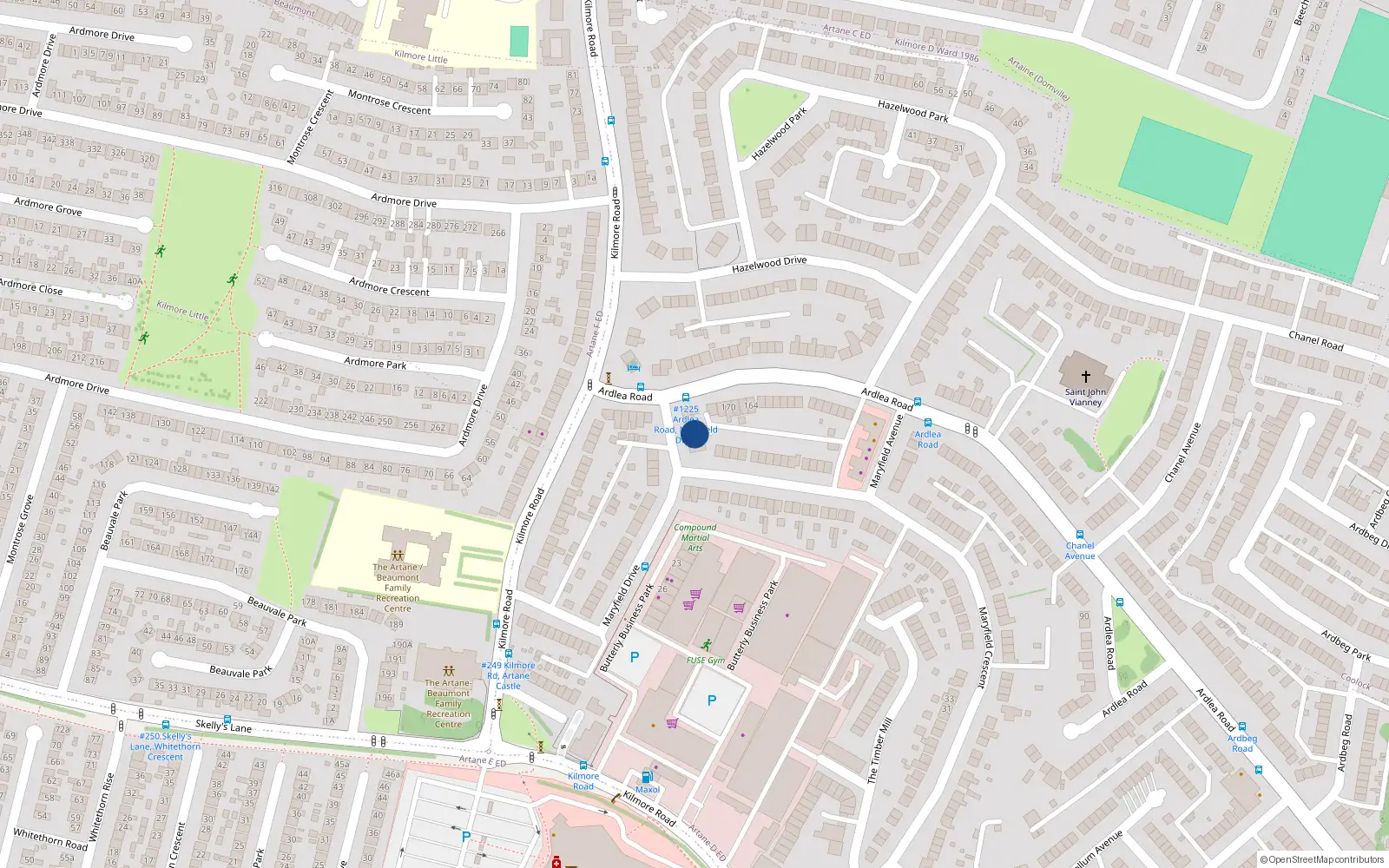 Overhead map showing the location of 22 Maryfield Drive, Dublin 5