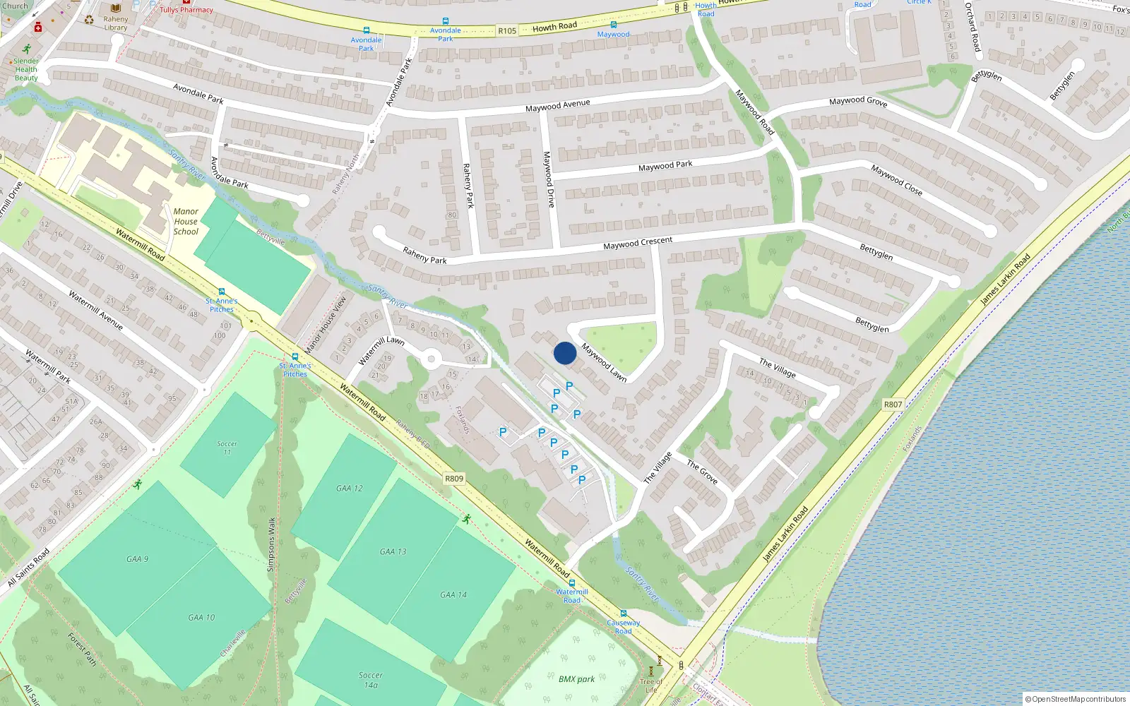 Overhead map showing the location of 22 Maywood Lawn, Dublin 5