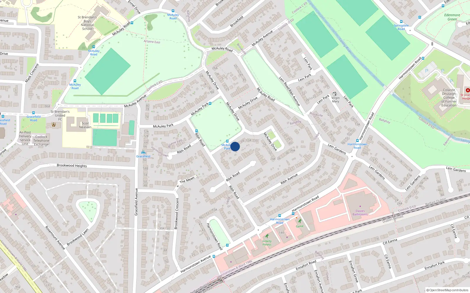 Overhead map showing the location of 22 McAuley Park, Dublin 5