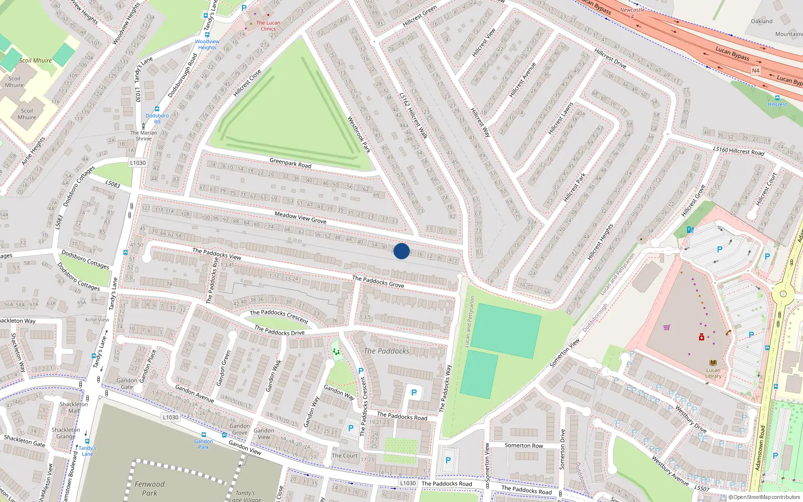 Overhead map showing the location of 22 Meadowview Grove, Hillcrest, Lucan