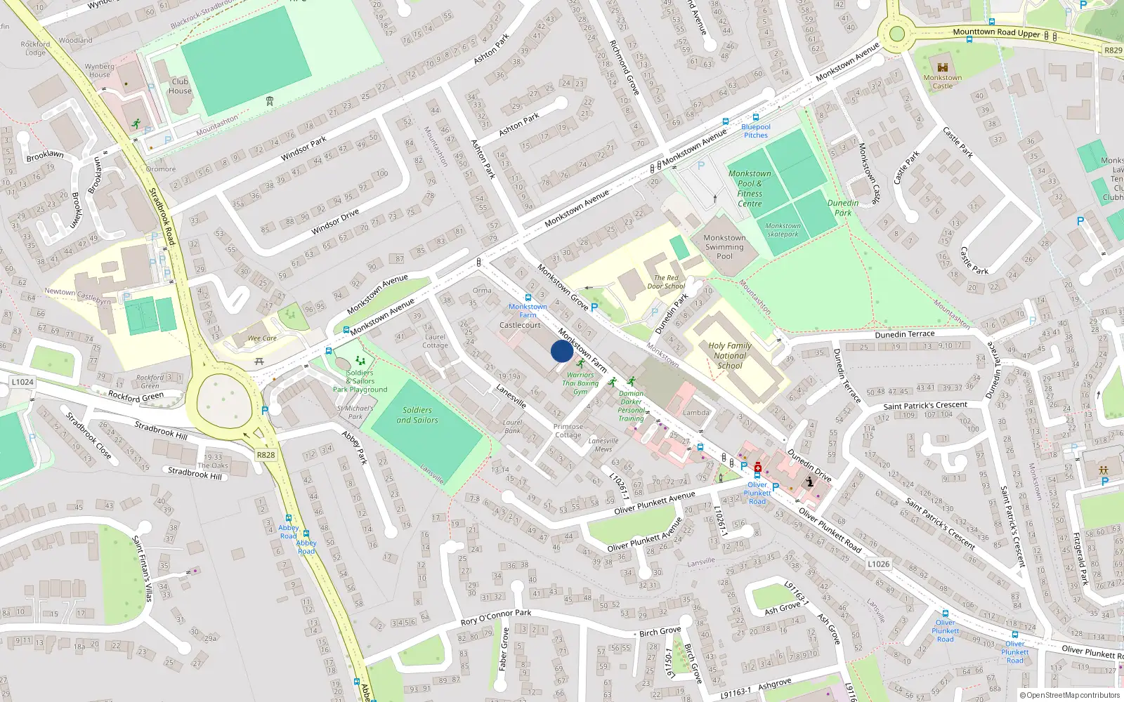 Overhead map showing the location of 10 Monkstown Farm, Dublin