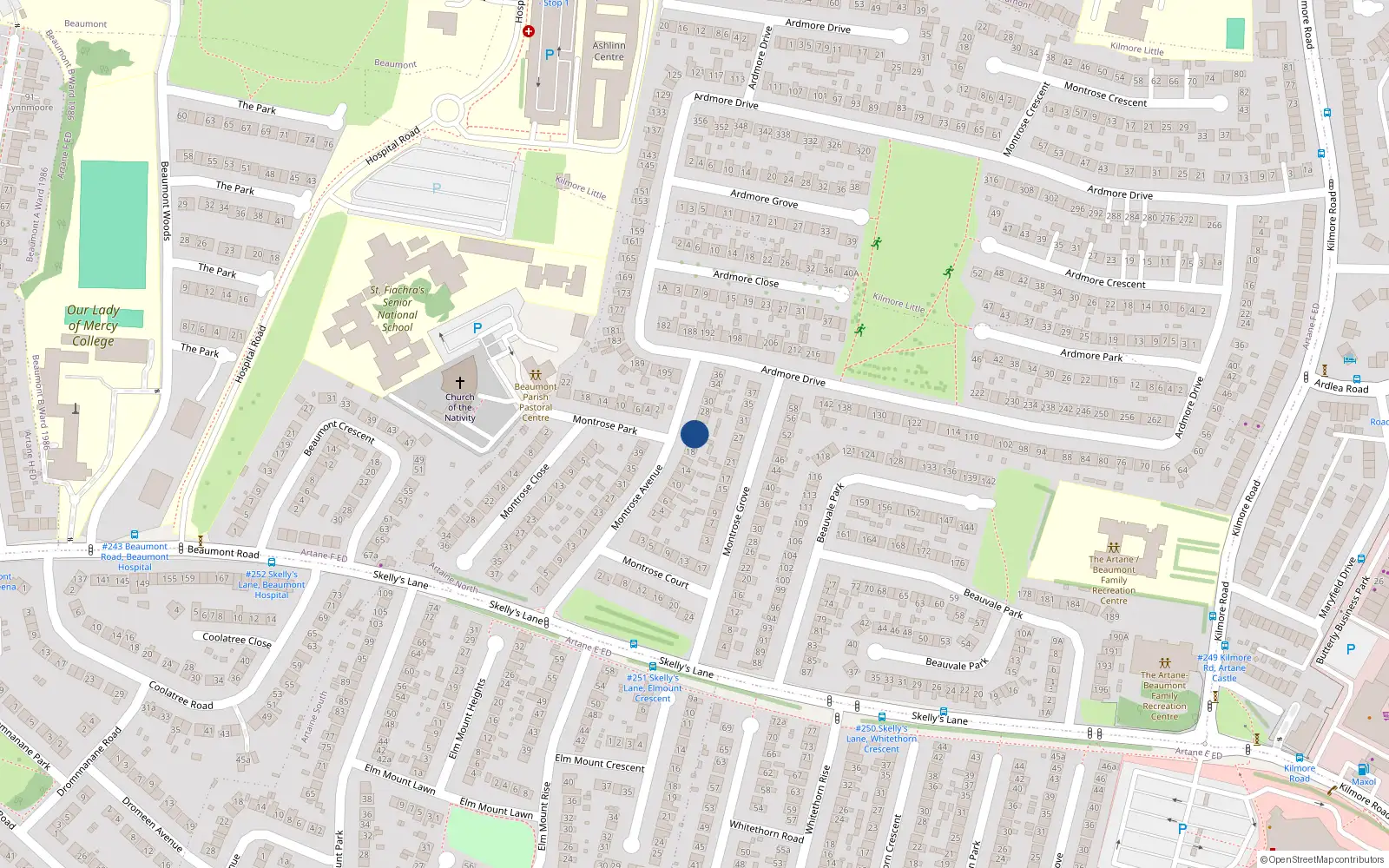 Overhead map showing the location of 22 Montrose Avenue, Dublin 5
