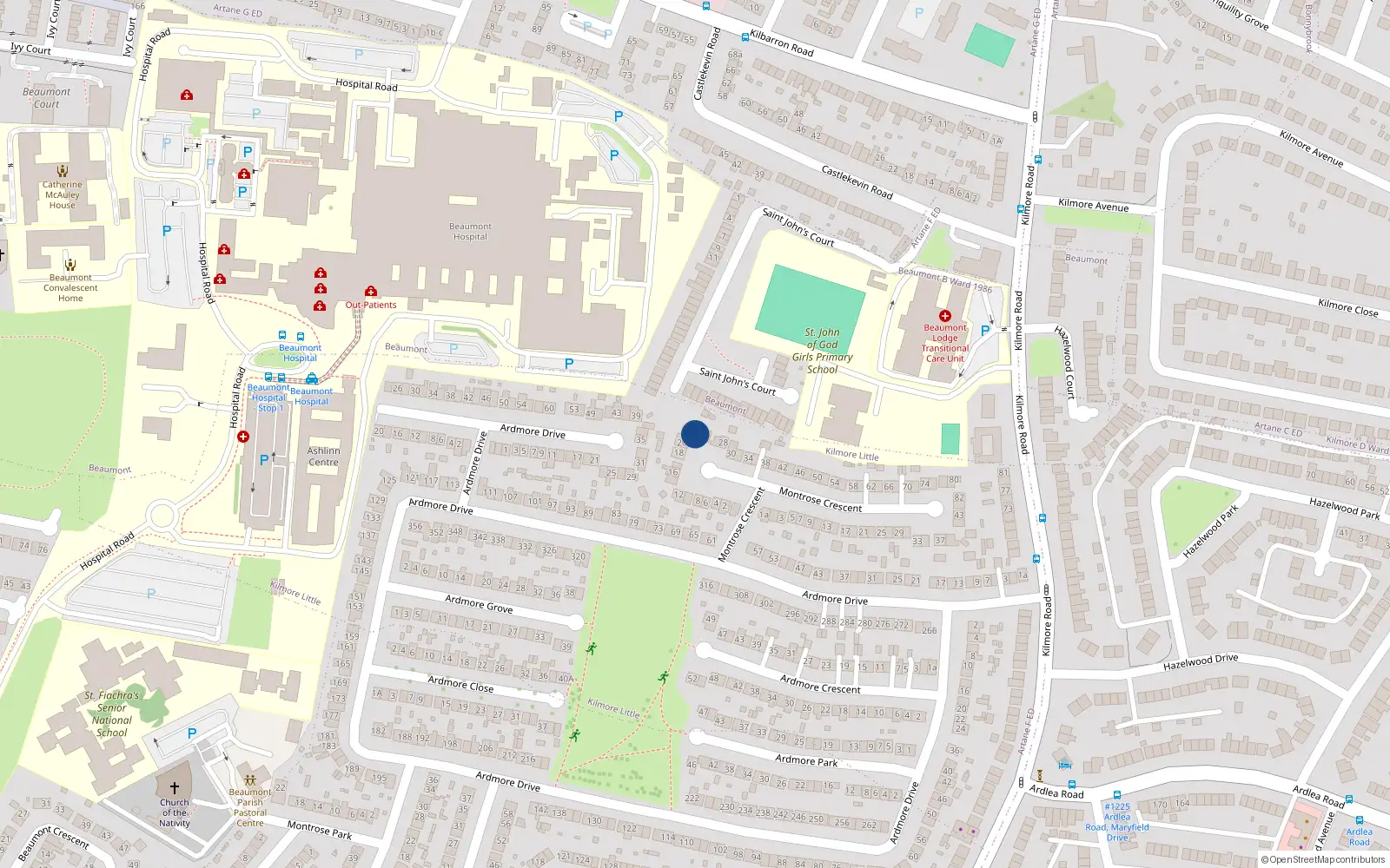 Overhead map showing the location of 22 Montrose Crescent, Dublin 5