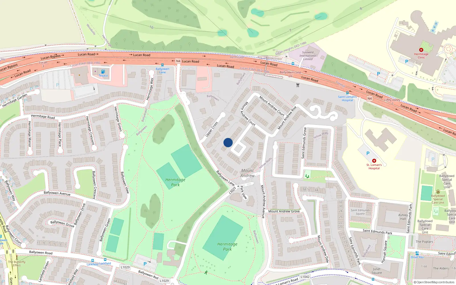 Overhead map showing the location of 22 Mount Andrew Crescent, Lucan