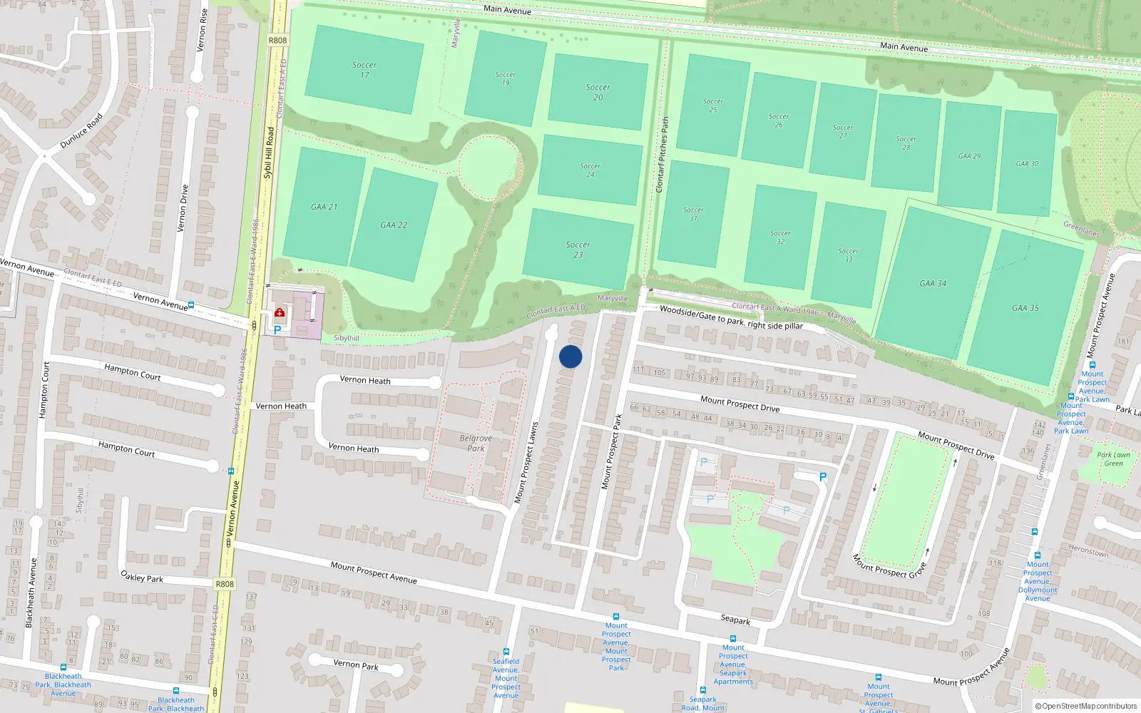 Overhead map showing the location of 22 Mount Prospect Lawns, Dublin 3