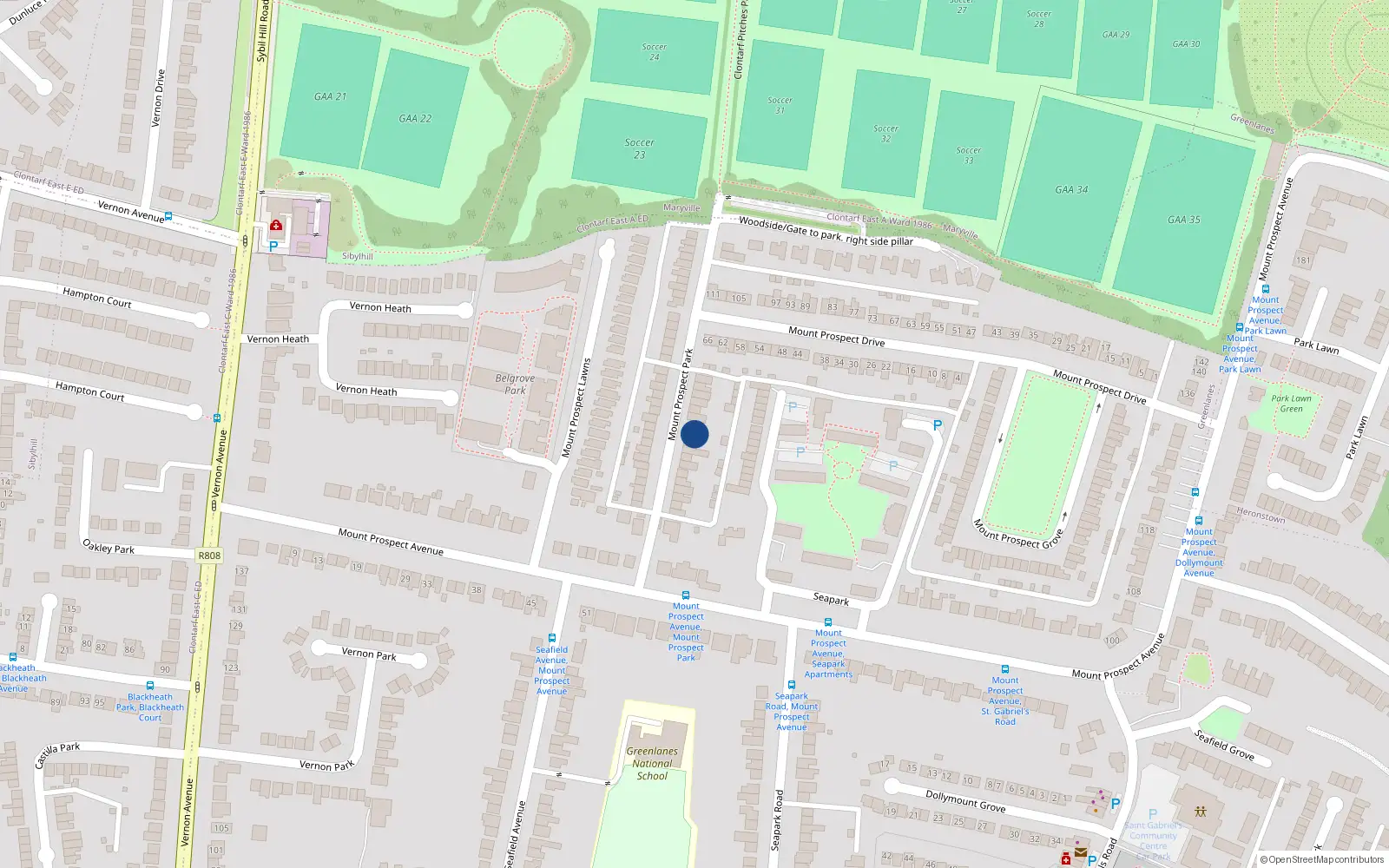 Overhead map showing the location of 22 Mount Prospect Park, Dublin 3
