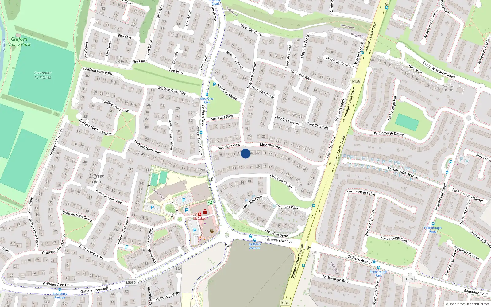 Overhead map showing the location of 22 Moy Glas View, Lucan