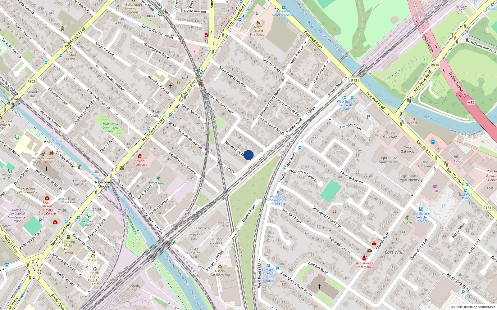 Overhead map showing the location of 22 Northbrook Terrace, North Strand