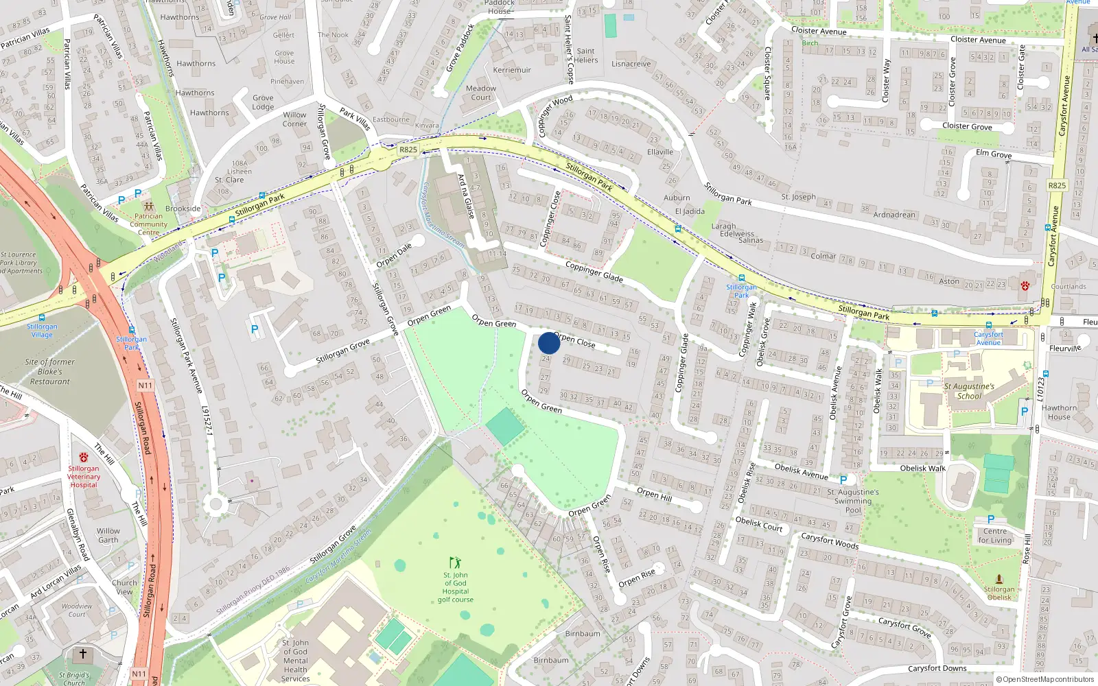 Overhead map showing the location of 22 Orpen Green, Blackrock