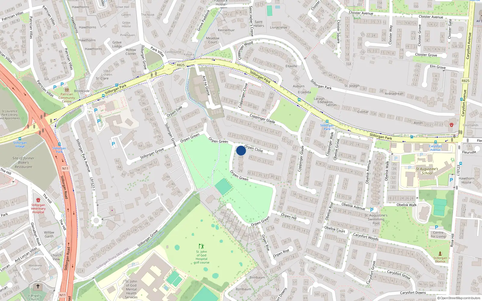 Overhead map showing the location of 22 Orpen Green, Stillorgan Grove, Stillorgan