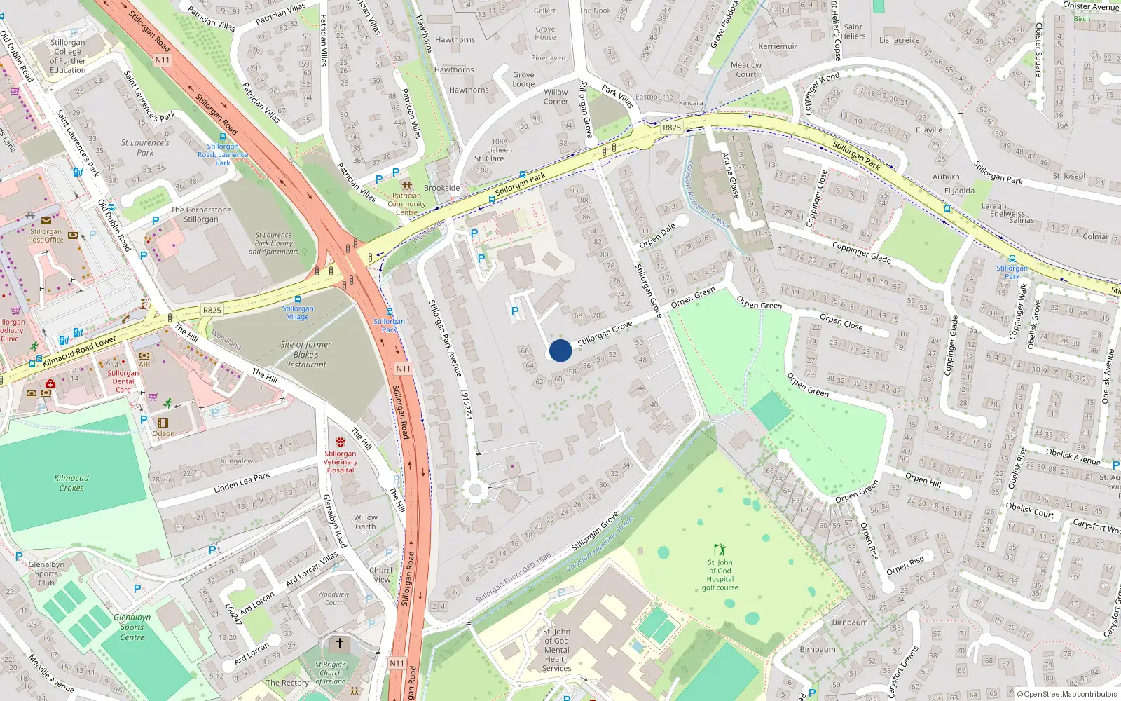Overhead map showing the location of 22 Orphen Rise, Stillorgan Grove, Blackrock