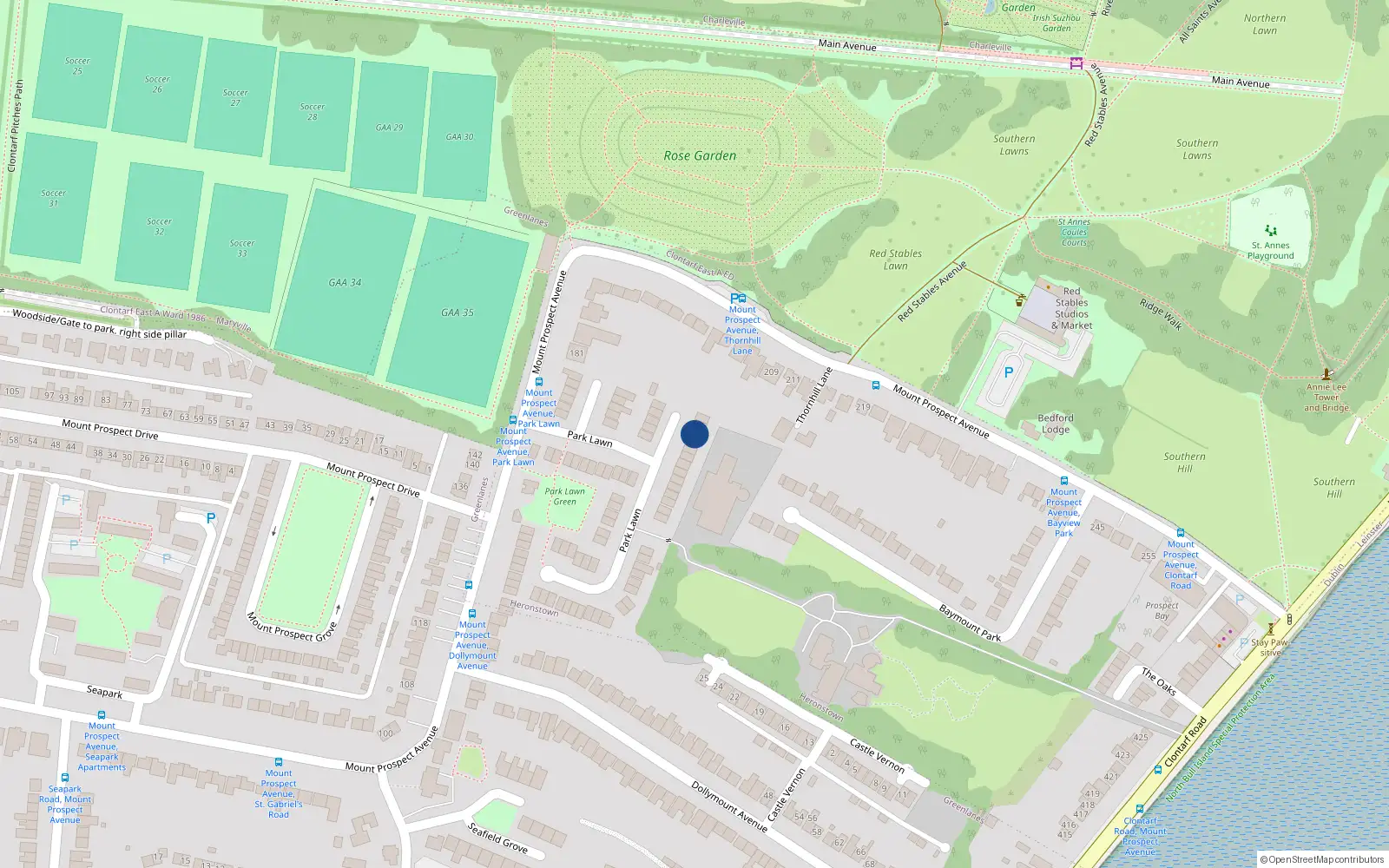 Overhead map showing the location of 22 Park Lawn, Dublin 3