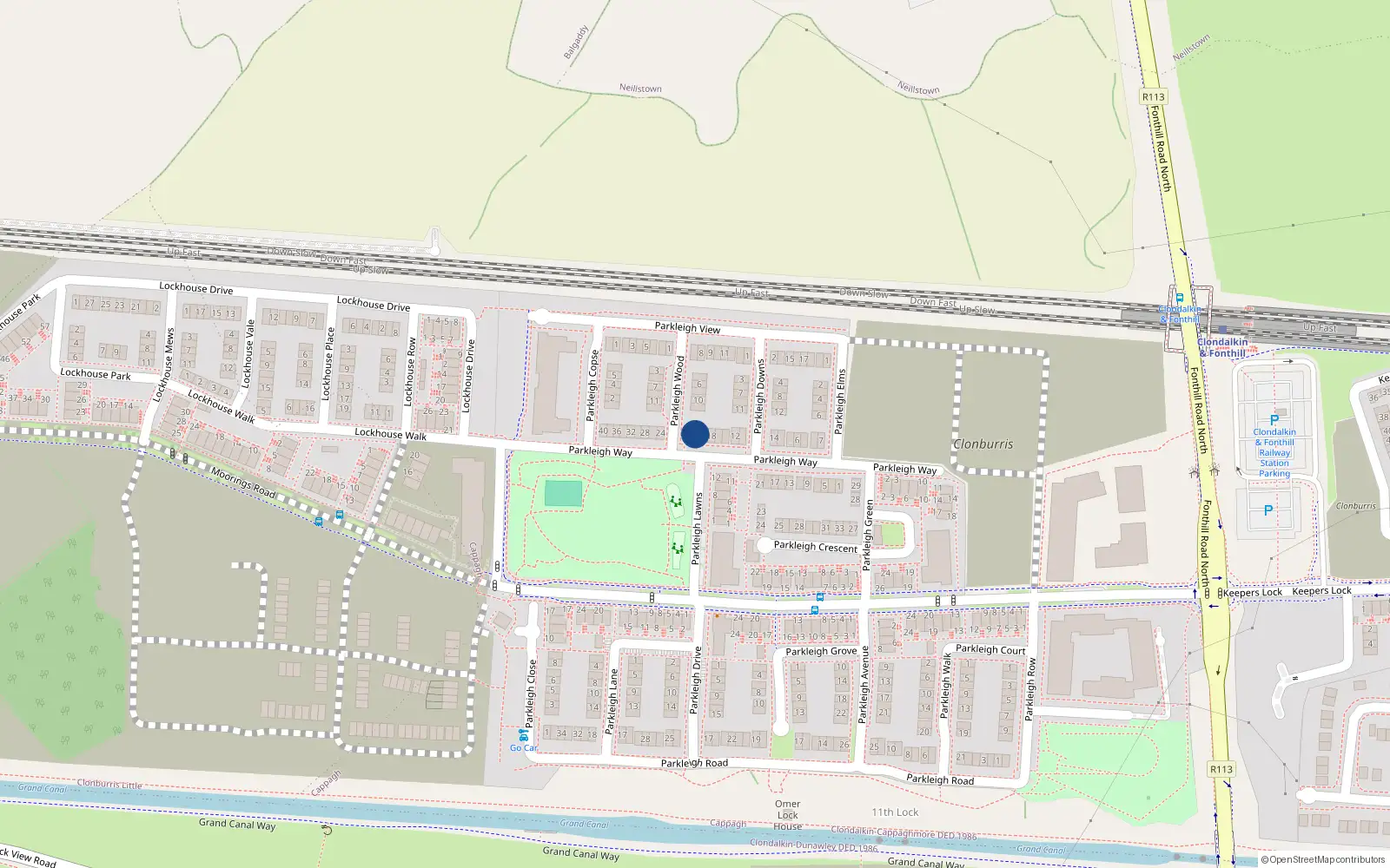 Overhead map showing the location of 22 Parkleigh Way, Dublin 22
