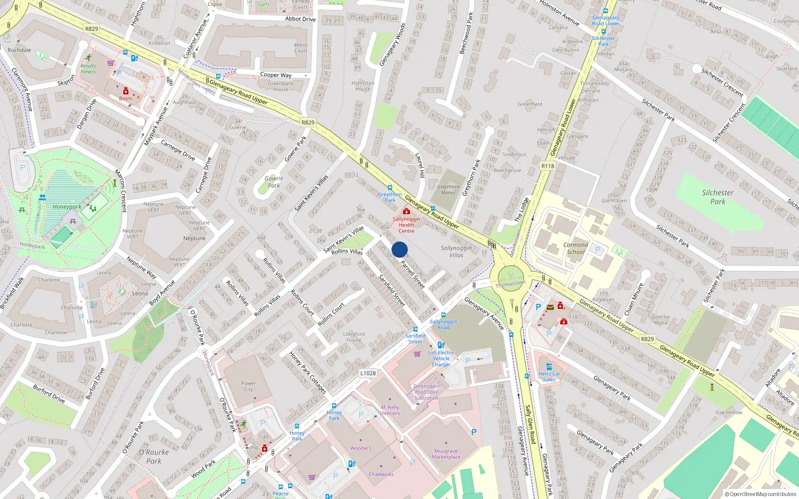 Overhead map showing the location of 22 Parnell Street, Sallynoggin