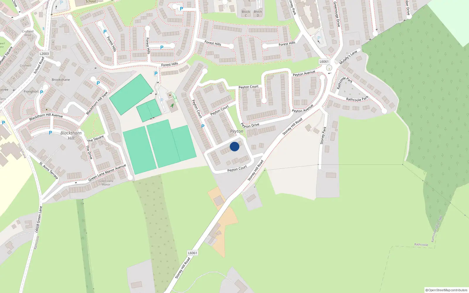 Overhead map showing the location of 22 Peyton Square, Rathcoole