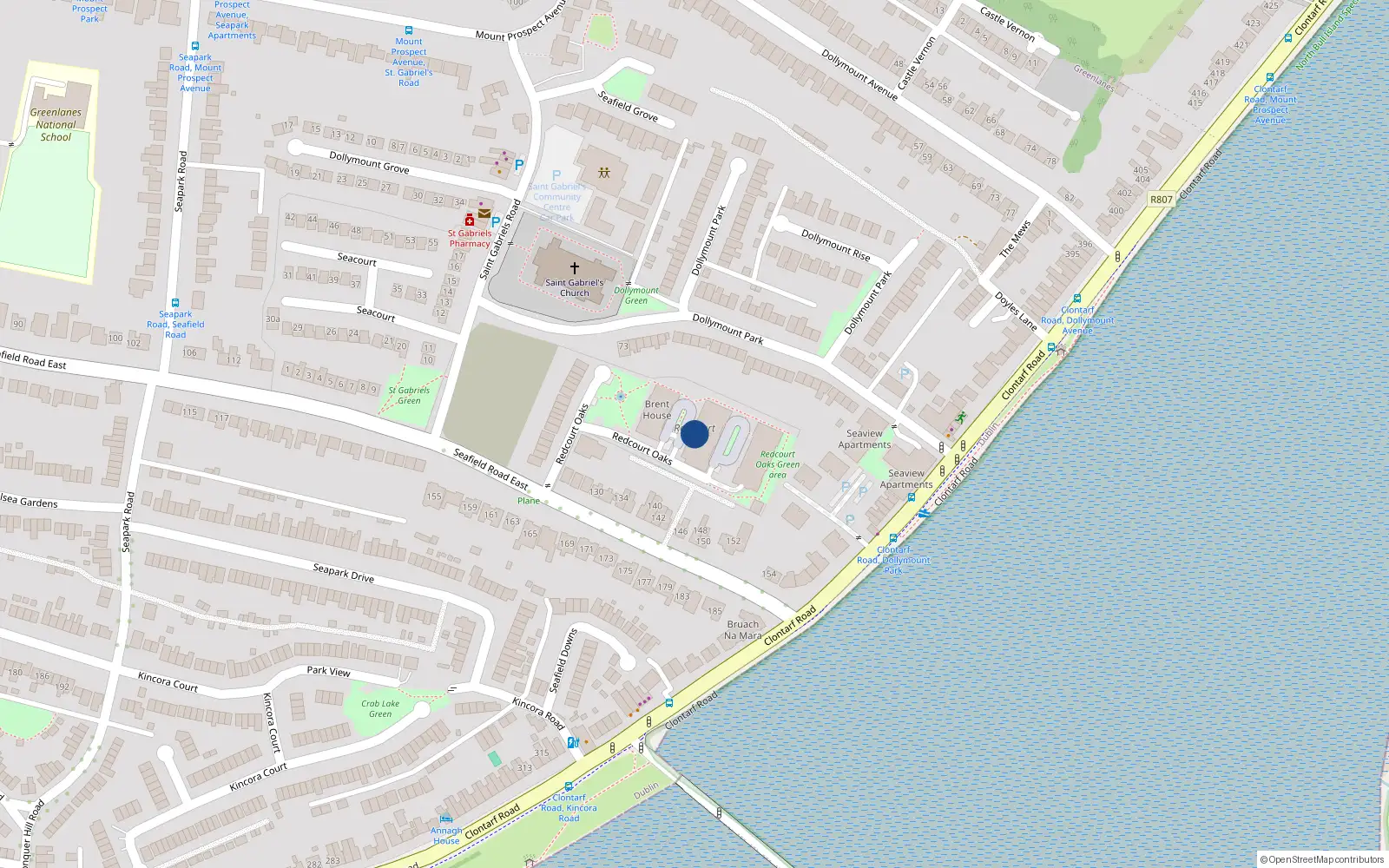 Overhead map showing the location of 22 Pintail House, Redcourt Oaks, Seafield Road East Dublin 3