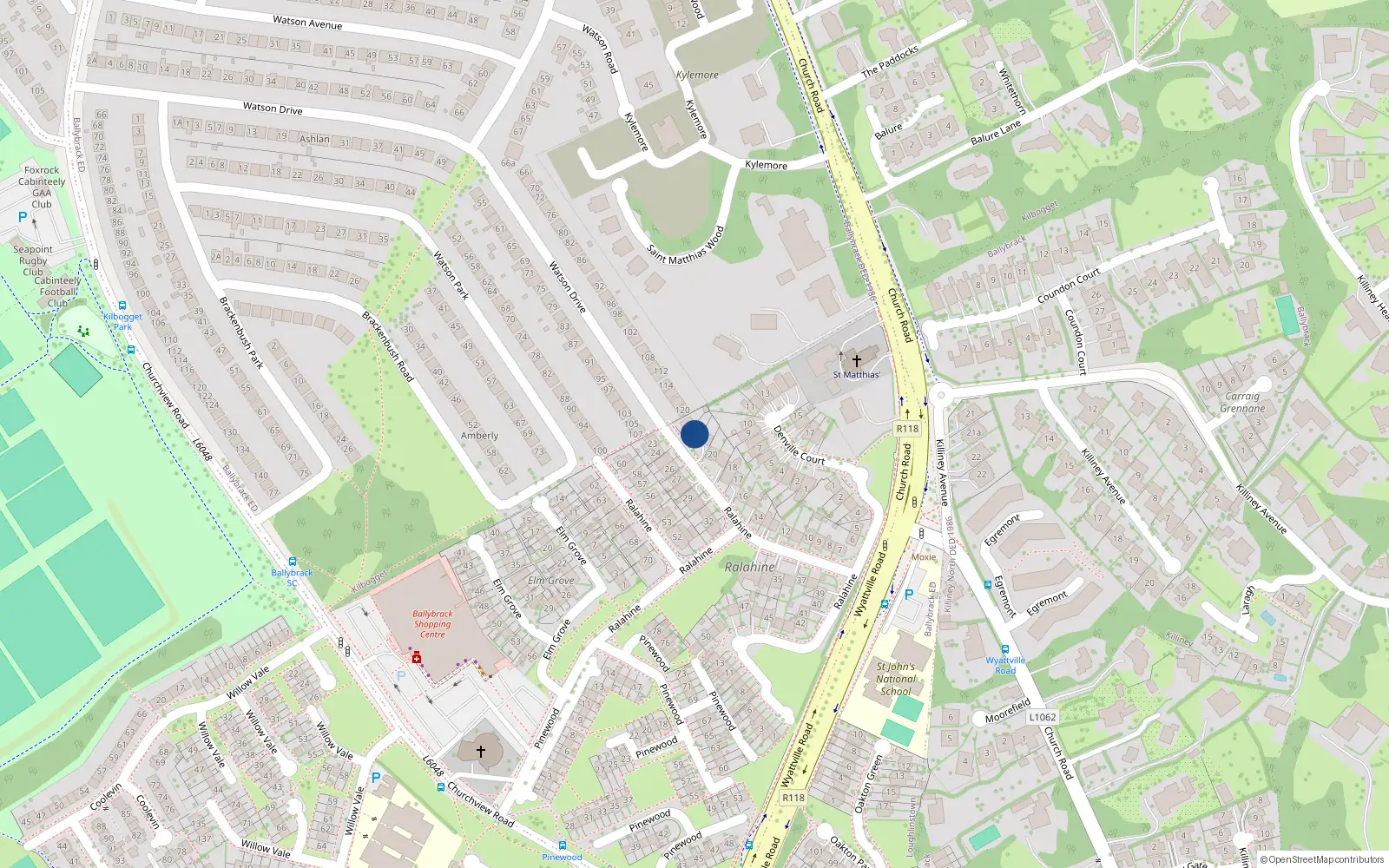 Overhead map showing the location of 22 Ralahine, Dublin