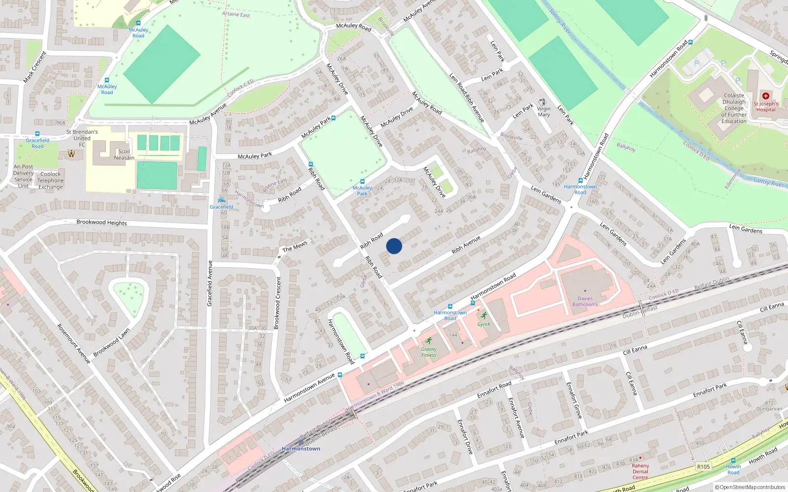 Overhead map showing the location of 22 Ribh Road, Dublin 5