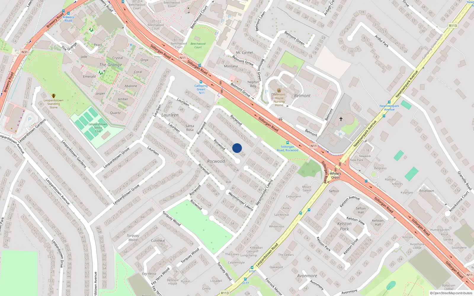 Overhead map showing the location of 22 Rocwood, Blackrock