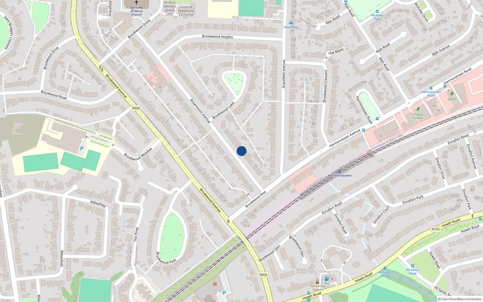 Overhead map showing the location of 22 Rosemount Avenue, Dublin 5