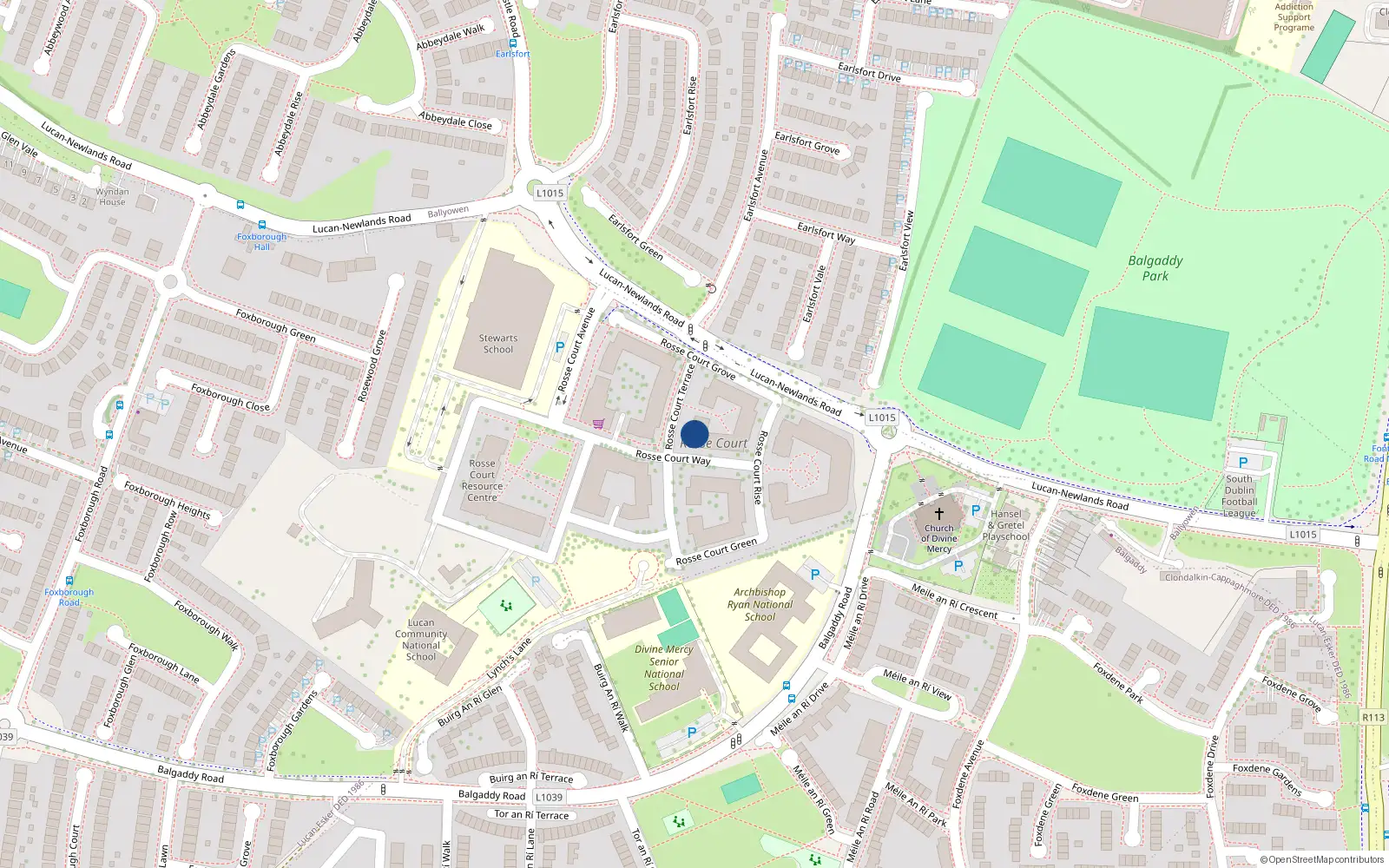 Overhead map showing the location of 22 Rosse Court Terrace, Lucan