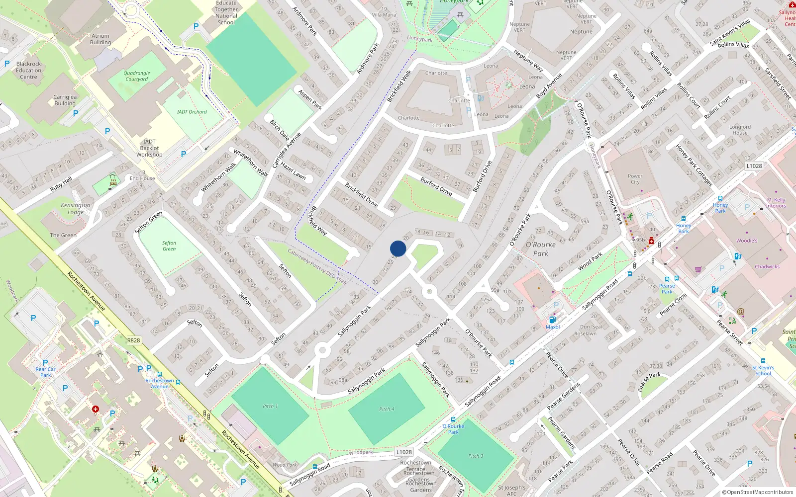Overhead map showing the location of 22 Sallynoggin Park, Sallynoggin