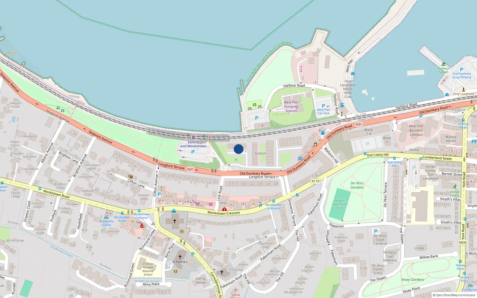 Overhead map showing the location of 22 Salthill Apts, Monkstown, Blackrock