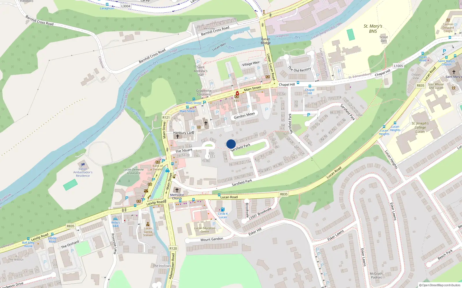 Overhead map showing the location of 22 Sarsfield Park, Lucan, Dublin