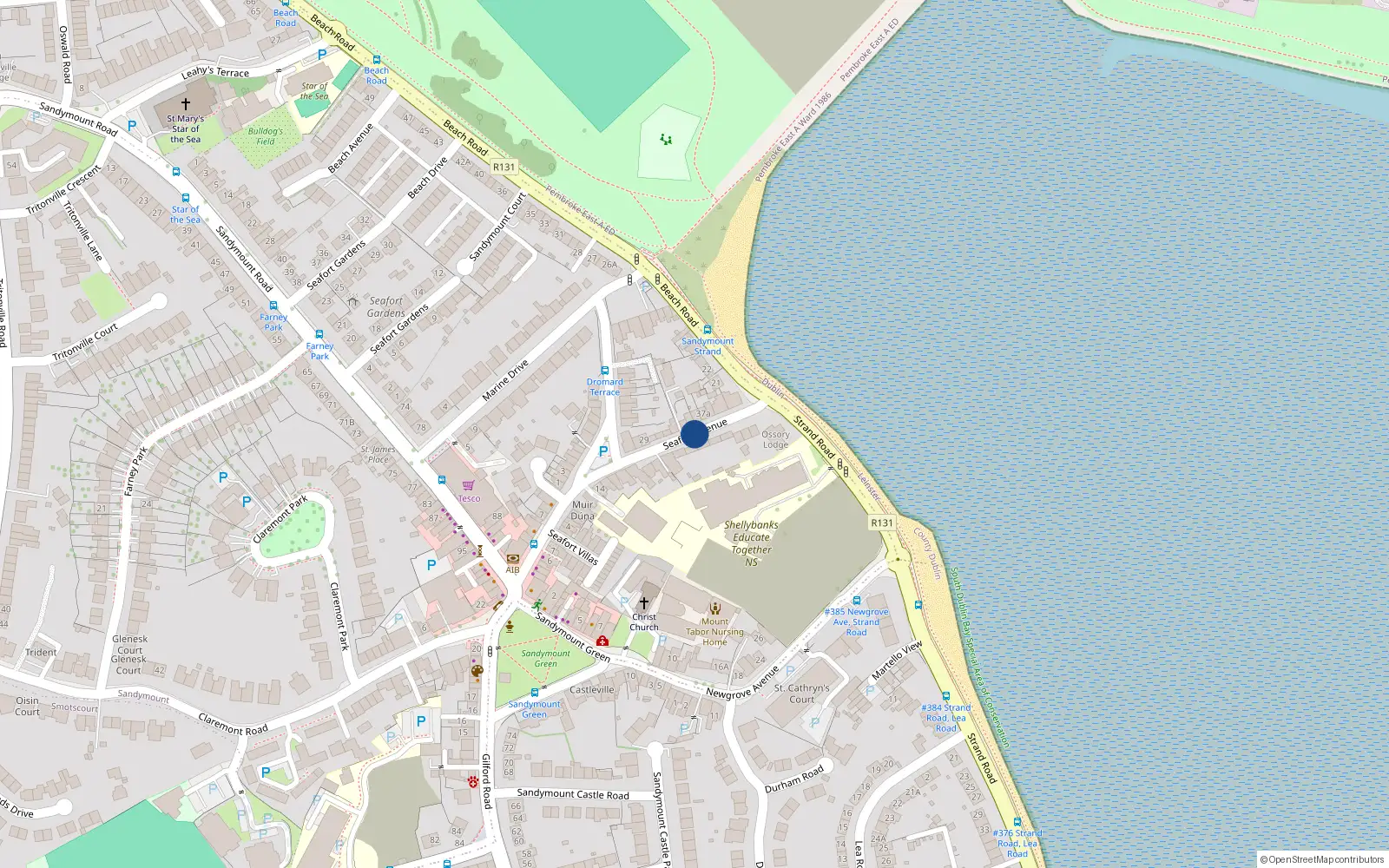 Overhead map showing the location of 22 Seafort Avenue, Sandymount