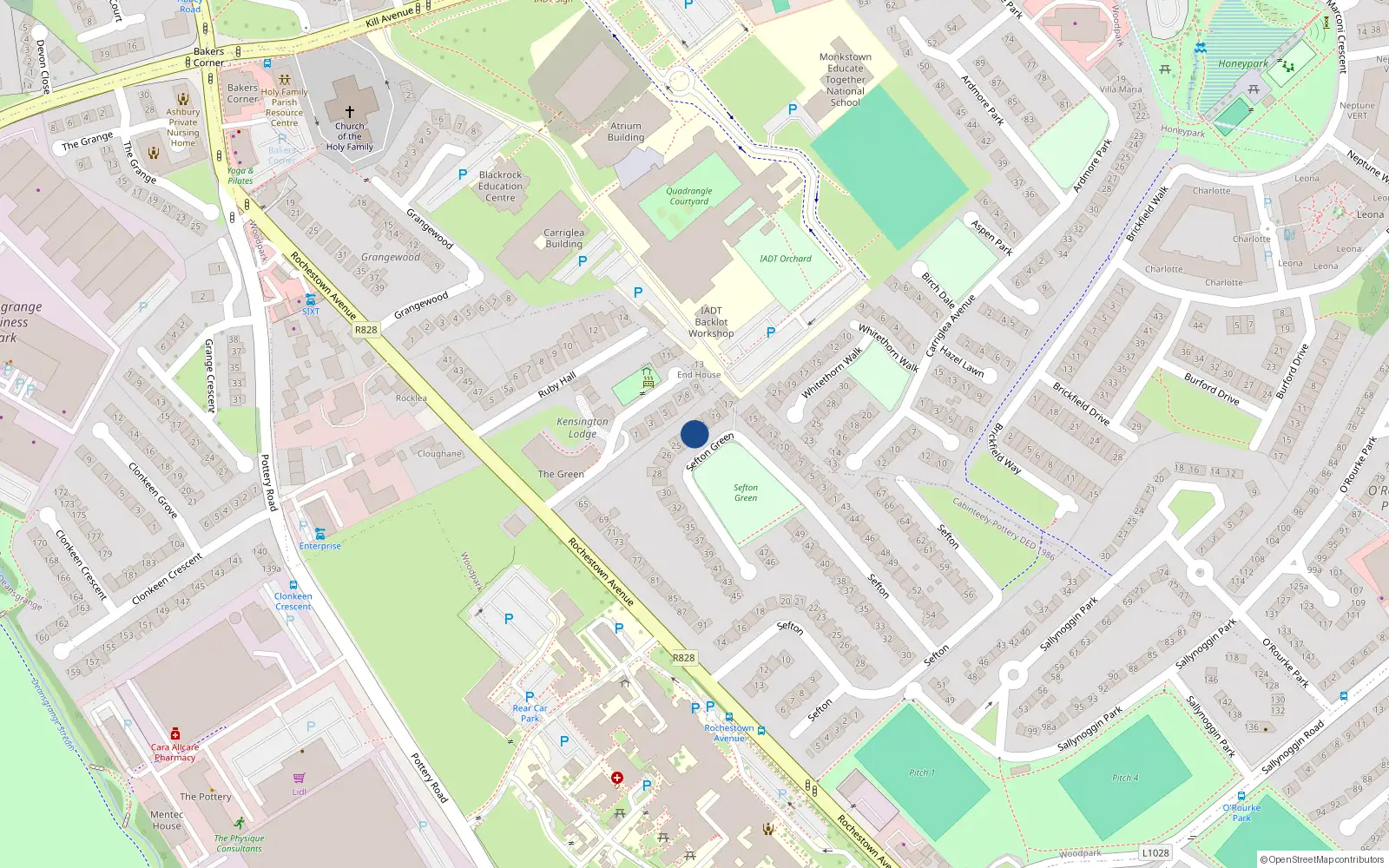 Overhead map showing the location of 22 Sefton Green, Rochestown Avenue, Dun Laoghaire