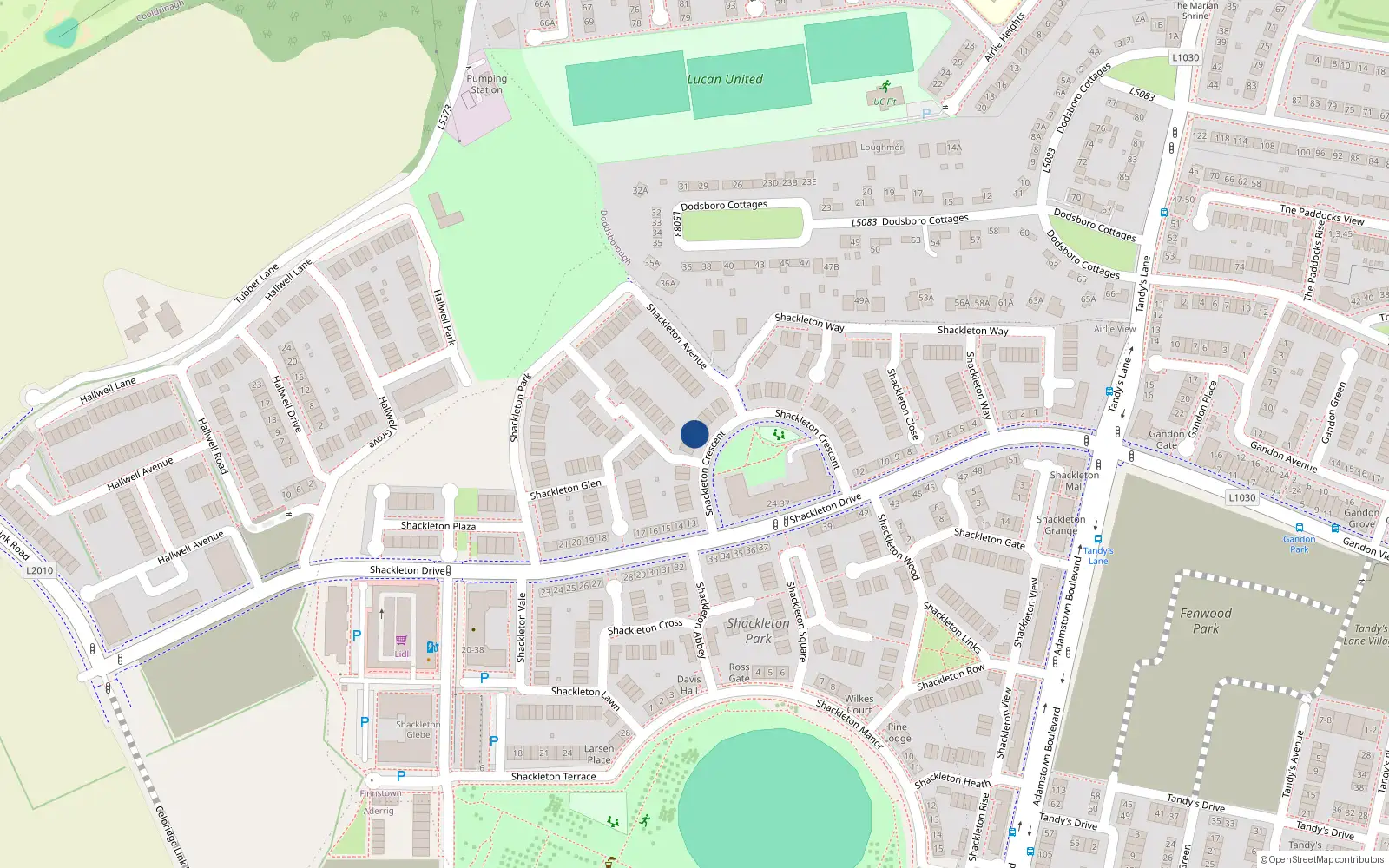 Overhead map showing the location of 22 Shackleton Crescent, Shackleton Park, Lucan