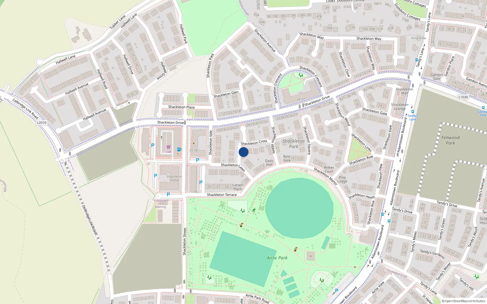 Overhead map showing the location of 22 Shackleton Cross, Lucan