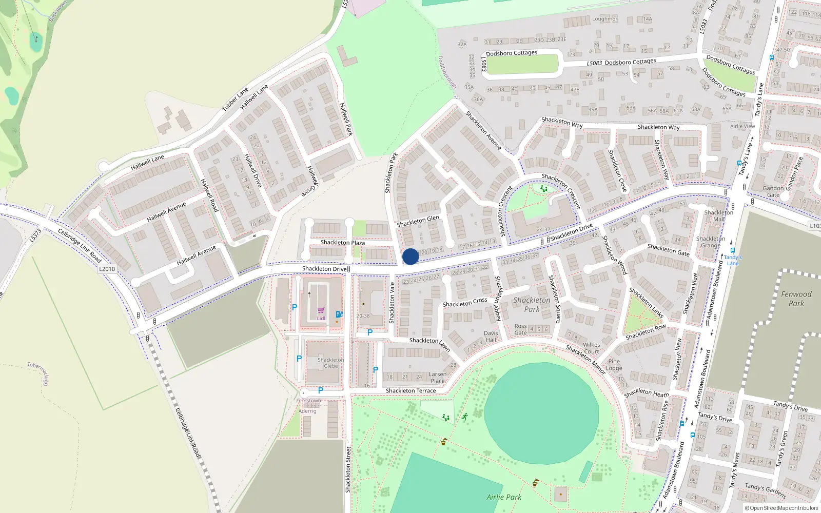 Overhead map showing the location of 22 Shackleton Drive, Lucan