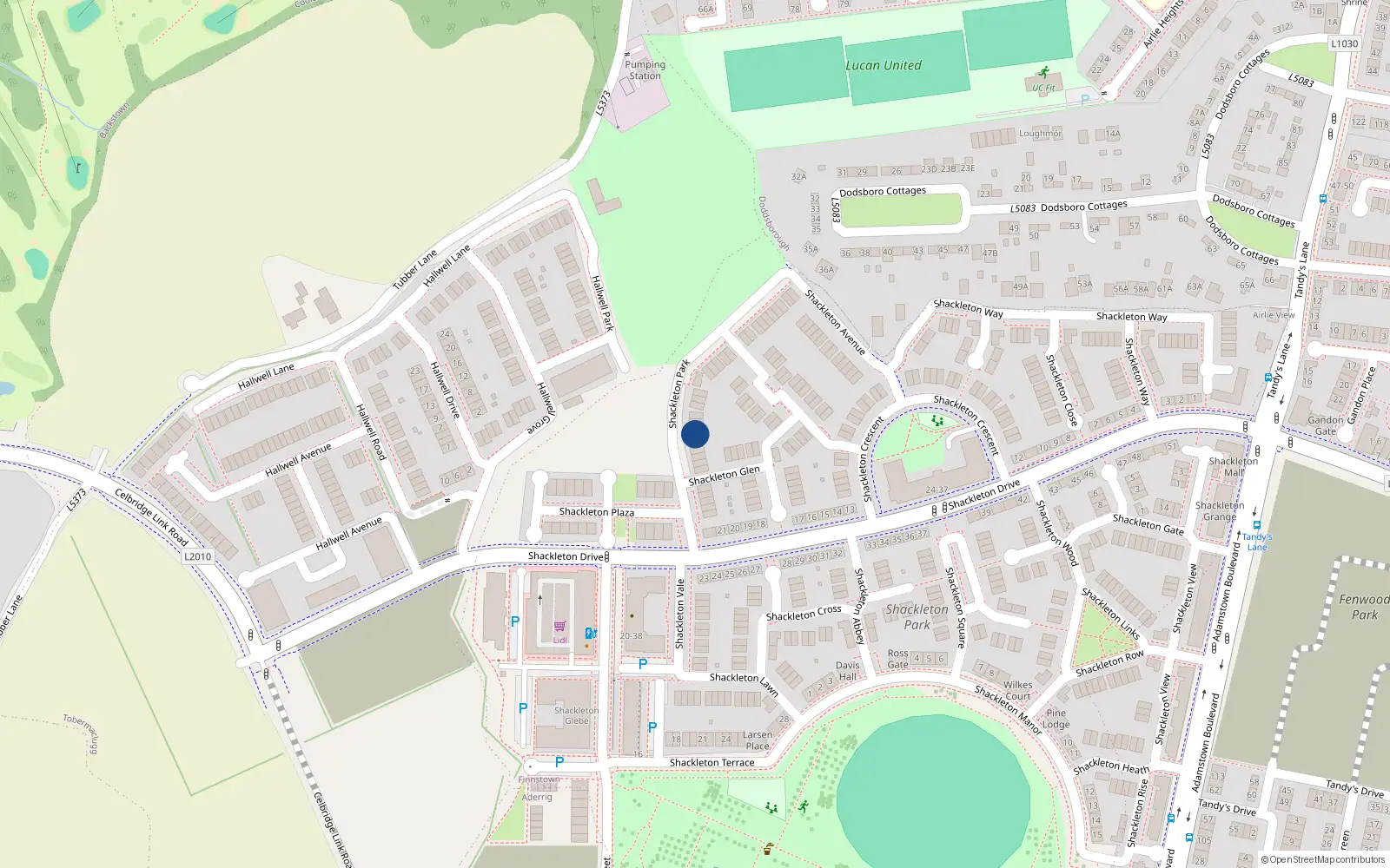 Overhead map showing the location of 22 Shackleton Park, Lucan