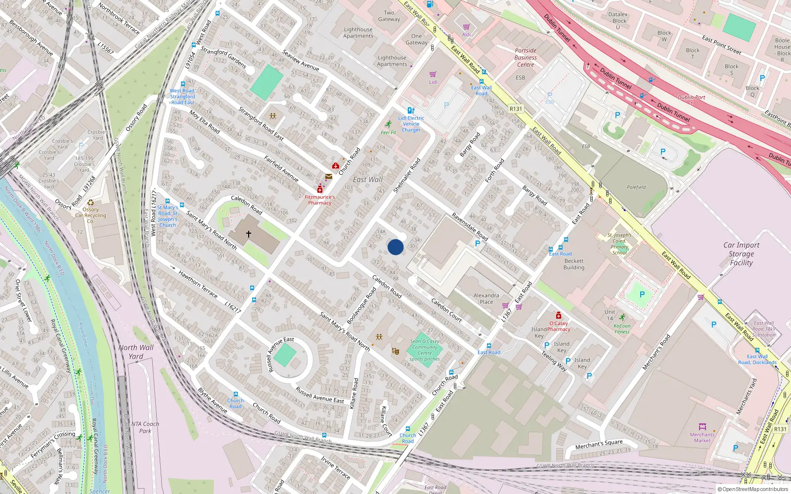 Overhead map showing the location of 22 Shelmalier Road, East Wall, Dublin 3