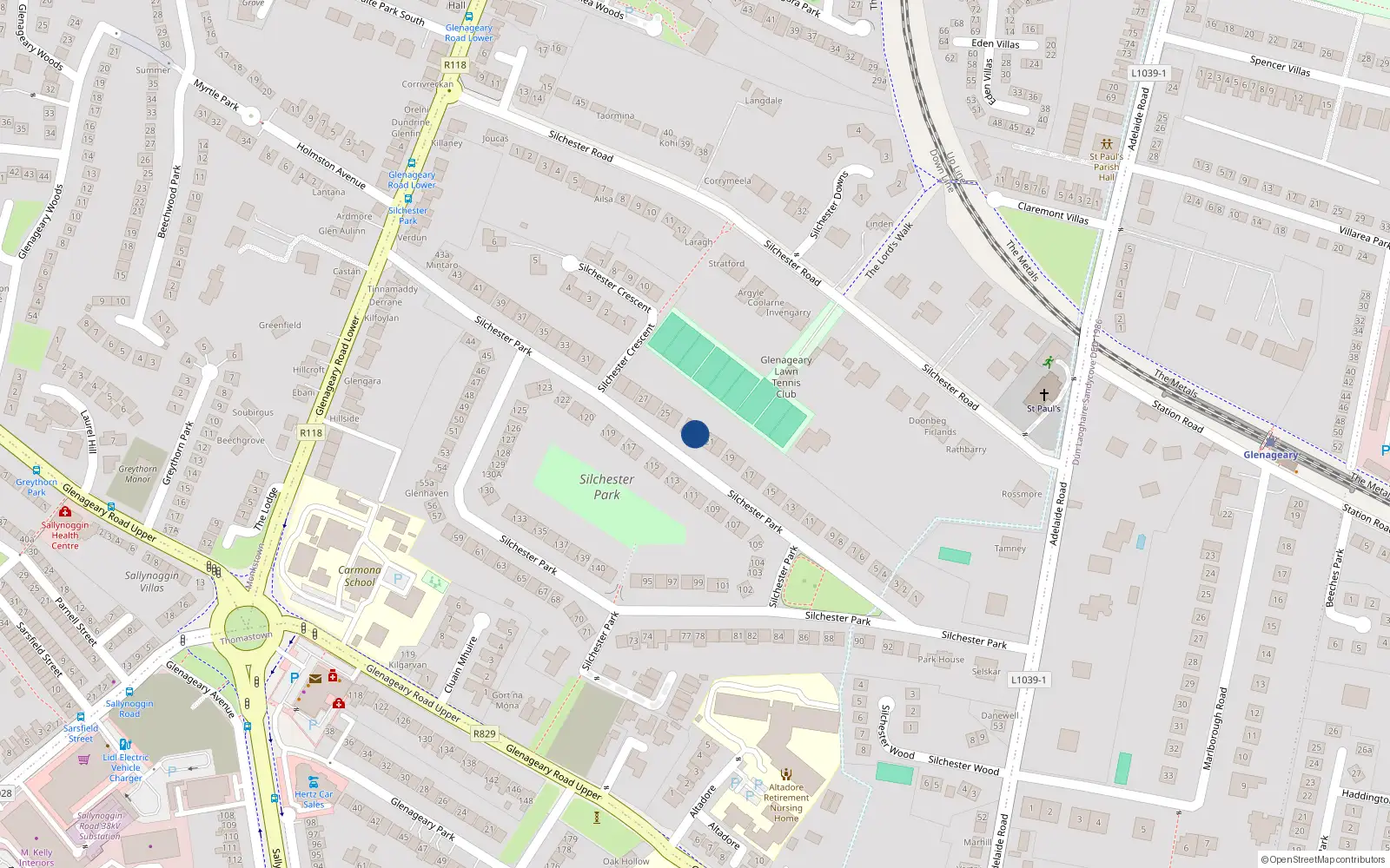 Overhead map showing the location of 22 Silchester Park, Dun Laoghaire