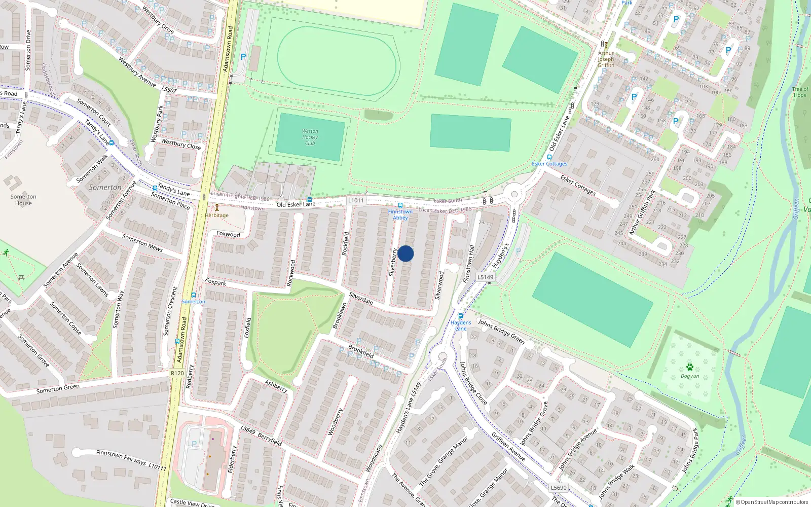 Overhead map showing the location of 22 Silverberry, Finnstown Abbey, Lucan