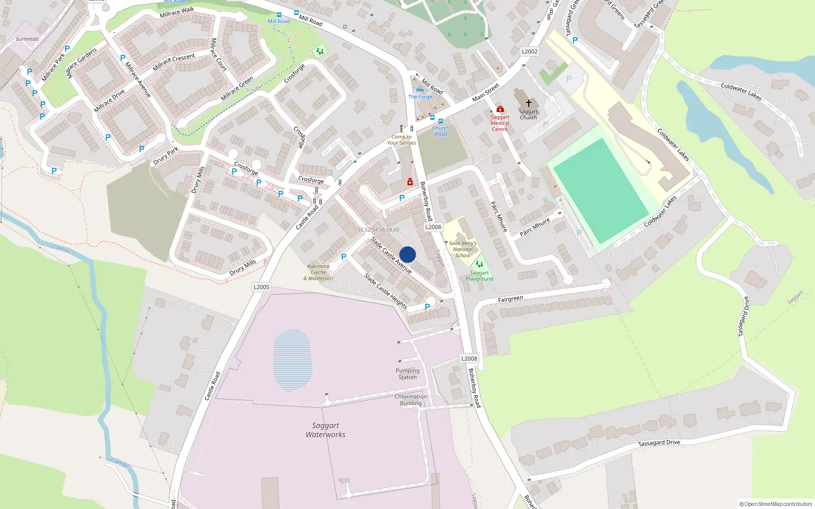 Overhead map showing the location of 22 Slade Castle Avenue, Saggart