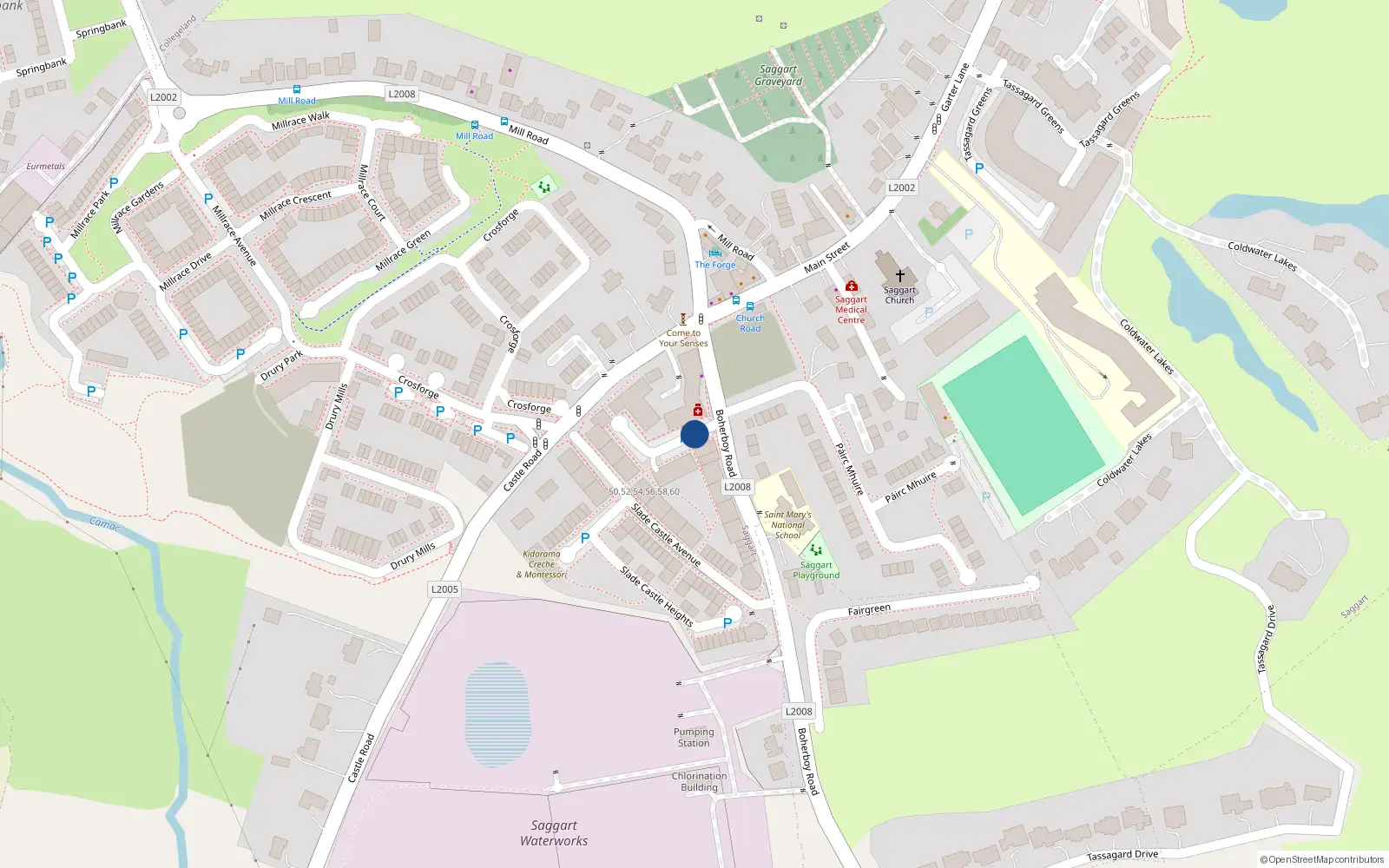 Overhead map showing the location of 22 Slade Castle Court, Saggart