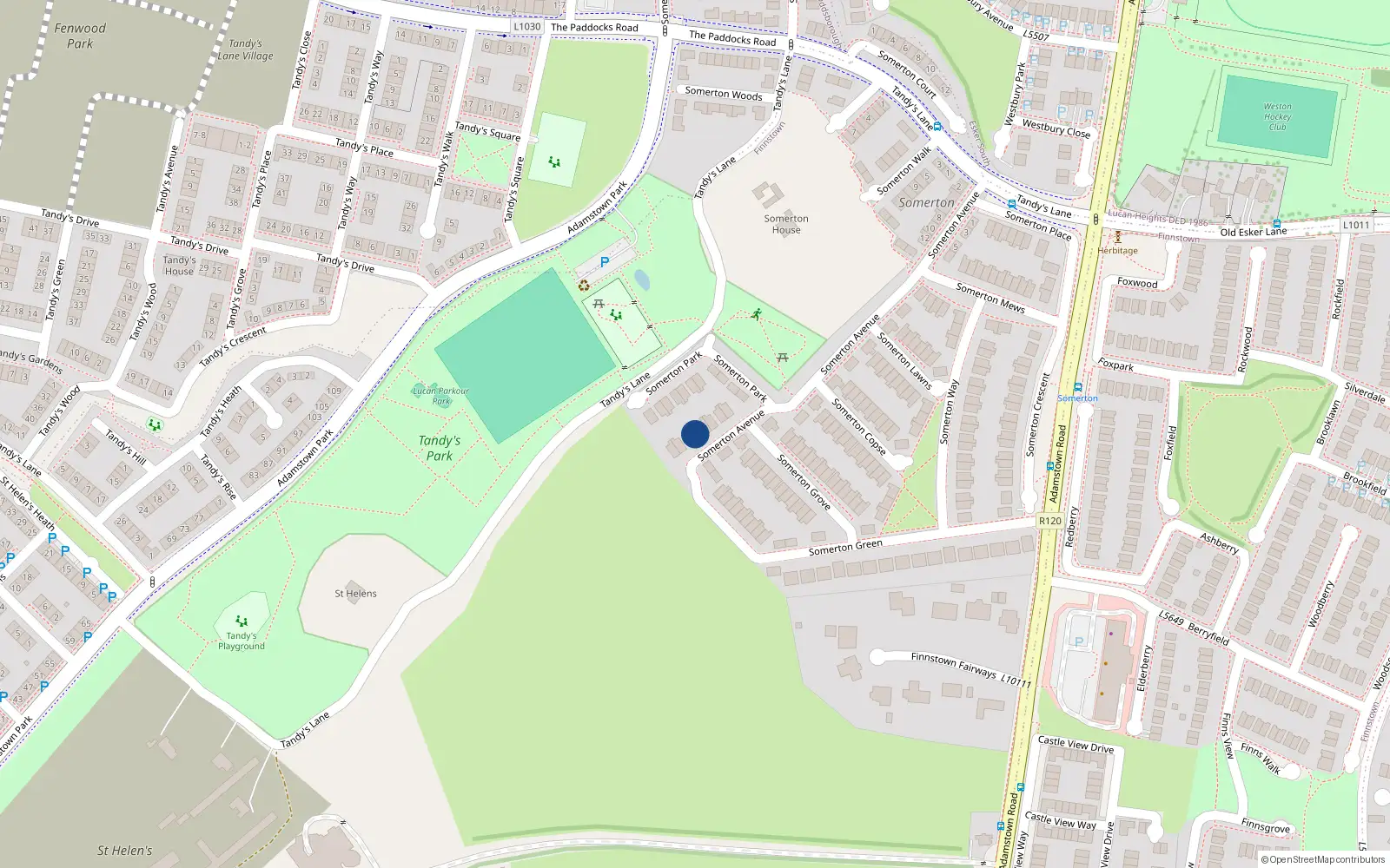 Overhead map showing the location of 22 Somerton Avenue, Finnstown