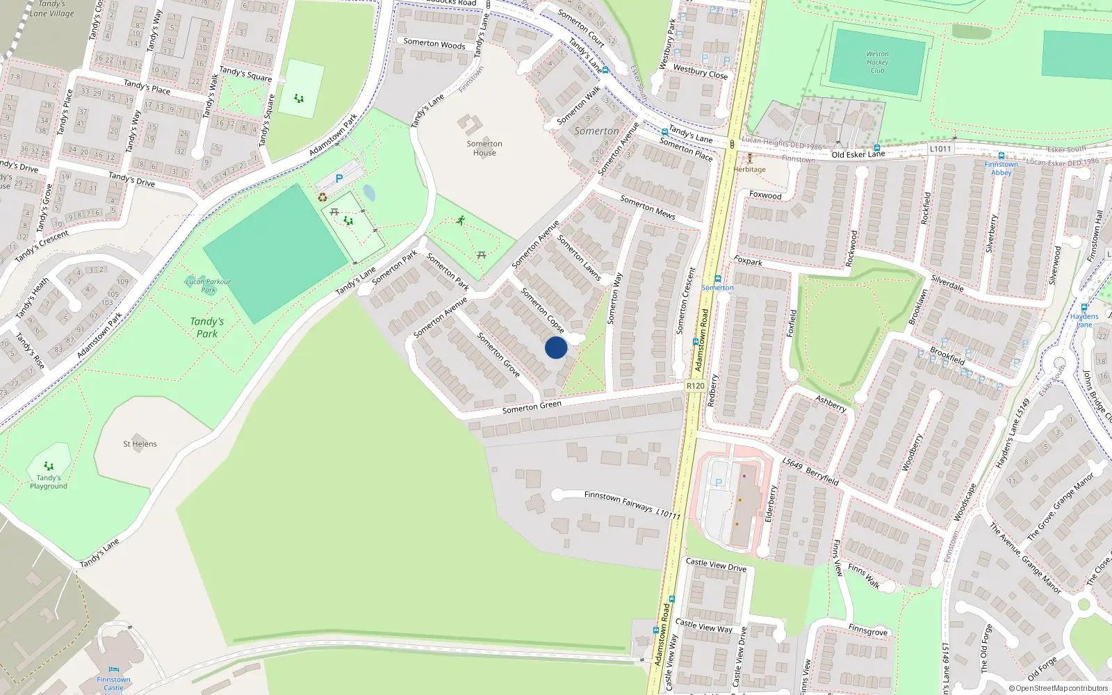 Overhead map showing the location of 22 Somerton Copse, Finnstown