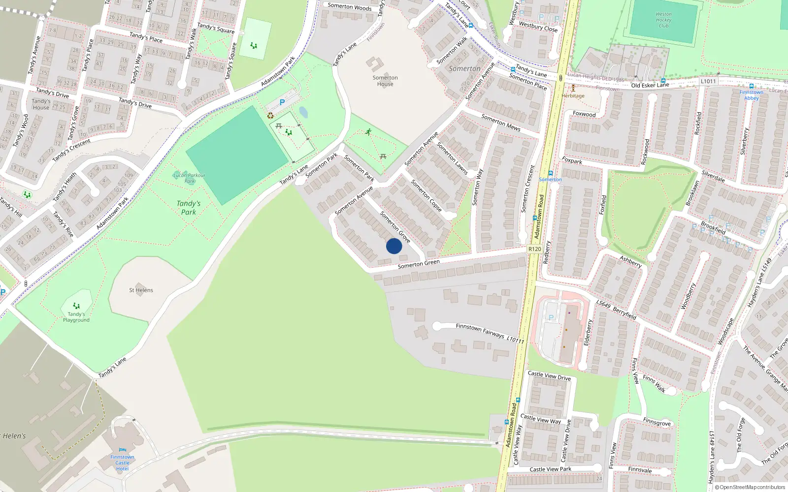 Overhead map showing the location of 22 Somerton Grove, Lucan