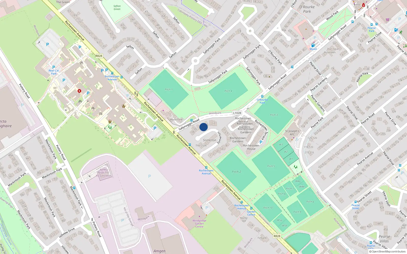 Overhead map showing the location of 22 Somerton, Dun Laoghaire