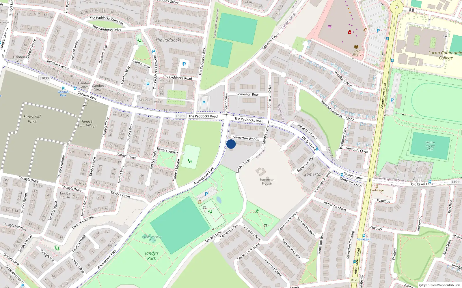 Overhead map showing the location of 22 Somerton Woods, Lucan