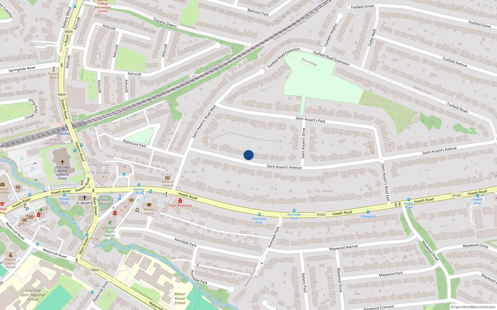 Overhead map showing the location of 22 St Assams Avenue, Raheny, Dublin 5
