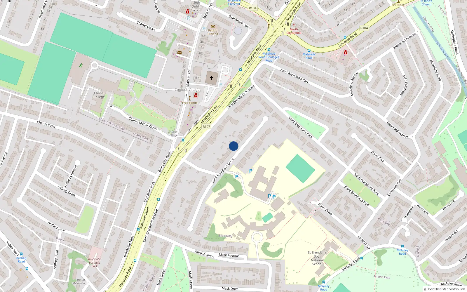 Overhead map showing the location of 22 Saint Brendan's Drive, Dublin 5